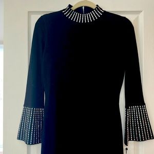 Calvin Klein Black Evening Dress with Crystal embellished Bell Sleeves and Neck